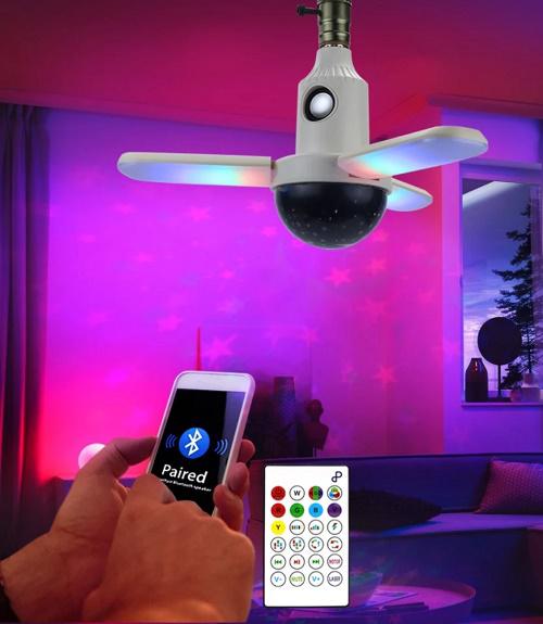 Bluetooth RGB multifunkciós lámpa beépített hangszóróval, zenére is működő led fénnyel színes led csillag kivetítővel, távirányítóval - 22cm