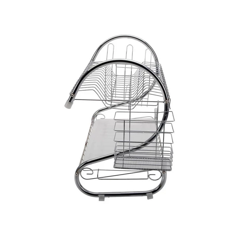Fém edényszárító műanyag csepegtető tálcával – 2 szintes, ezüst