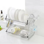 Fém edényszárító műanyag csepegtető tálcával – 2 szintes, ezüst