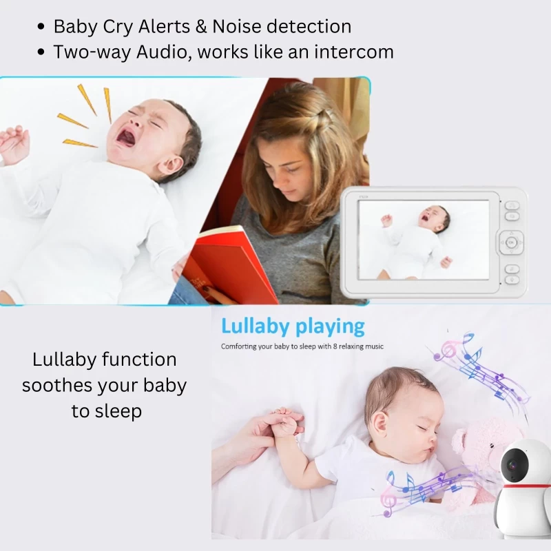 Babafigyelő kamerával 5 hüvelykes videó babaőrző 1080p kamerával Éjjellátó Videó rögzítés / lejátszás forgatható billenthető kétirányú audio VOX altatódalok hőmérséklet figyelés