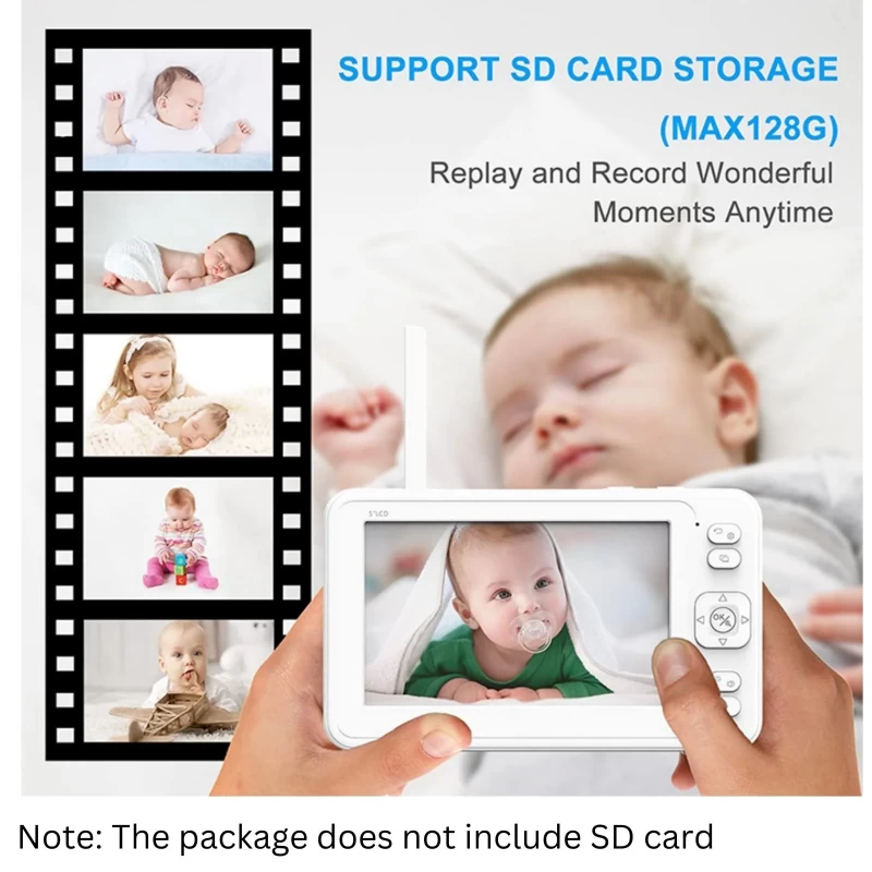 Babafigyelő kamerával 5 hüvelykes videó babaőrző 1080p kamerával Éjjellátó Videó rögzítés / lejátszás forgatható billenthető kétirányú audio VOX altatódalok hőmérséklet figyelés