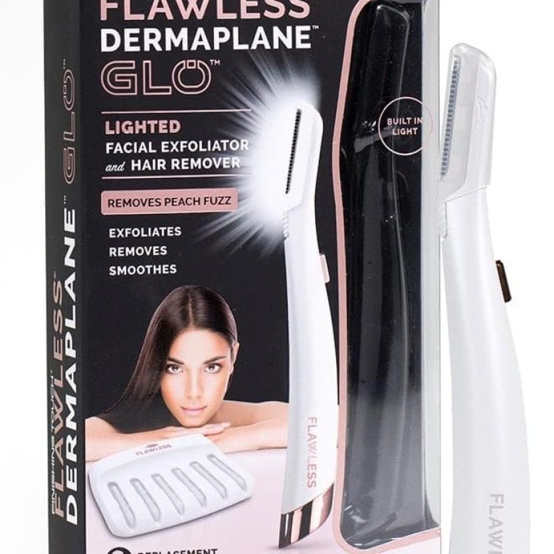 Flawless Dermaplane Gló arcszőr eltávolító LED világítással - fehér (6 cserélhető fejjel)