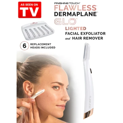 Flawless Dermaplane Gló arcszőr eltávolító LED világítással - fehér (6 cserélhető fejjel)