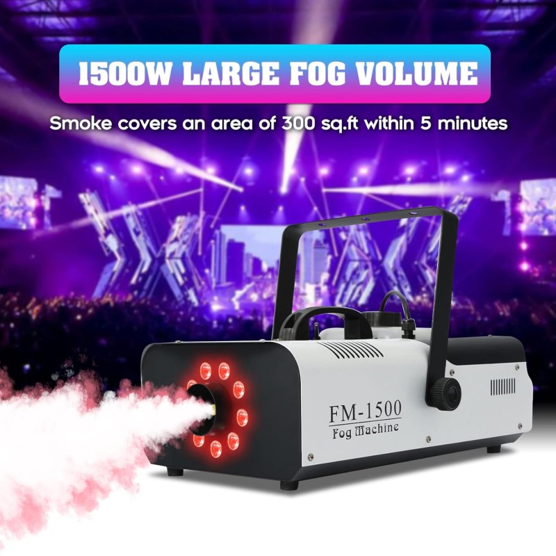 ködgép lámpákkal, 1500 W füstgép RGB 9 LED lámpákkal DJ esküvői parti színpadhoz távirányítóval