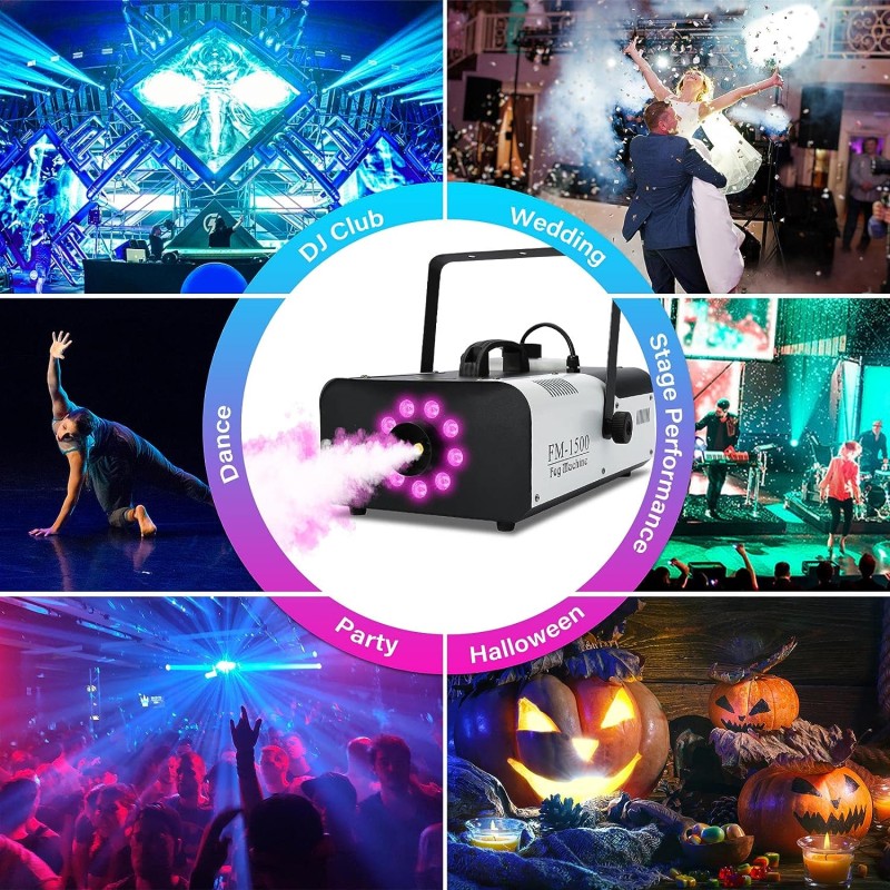 ködgép lámpákkal, 1500 W füstgép RGB 9 LED lámpákkal DJ esküvői parti színpadhoz távirányítóval