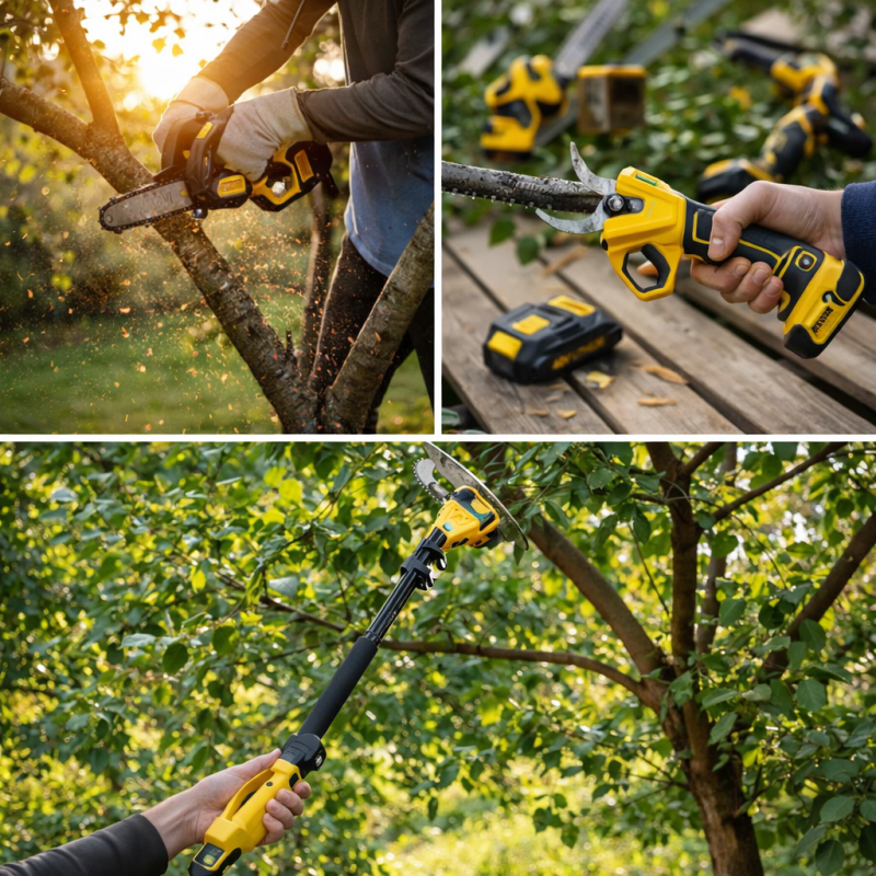 Hayami 3 az 1-ben akkumulátoros kerti szett - magassági ágvágó láncfűrész és metszőolló, teleszkópos nyél HA-1008-1