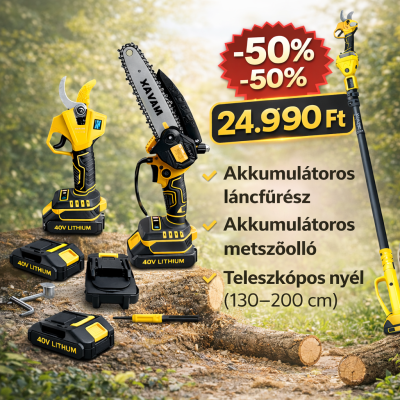 Hayami 3 az 1-ben akkumulátoros kerti szett - magassági ágvágó láncfűrész és metszőolló, teleszkópos nyél HA-1008-1