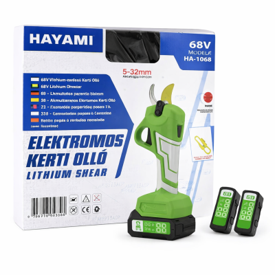 Akkumulátoros metszőolló, 2 db 68 V akkumulátorral, dobozban- HAYAMI HA-1069