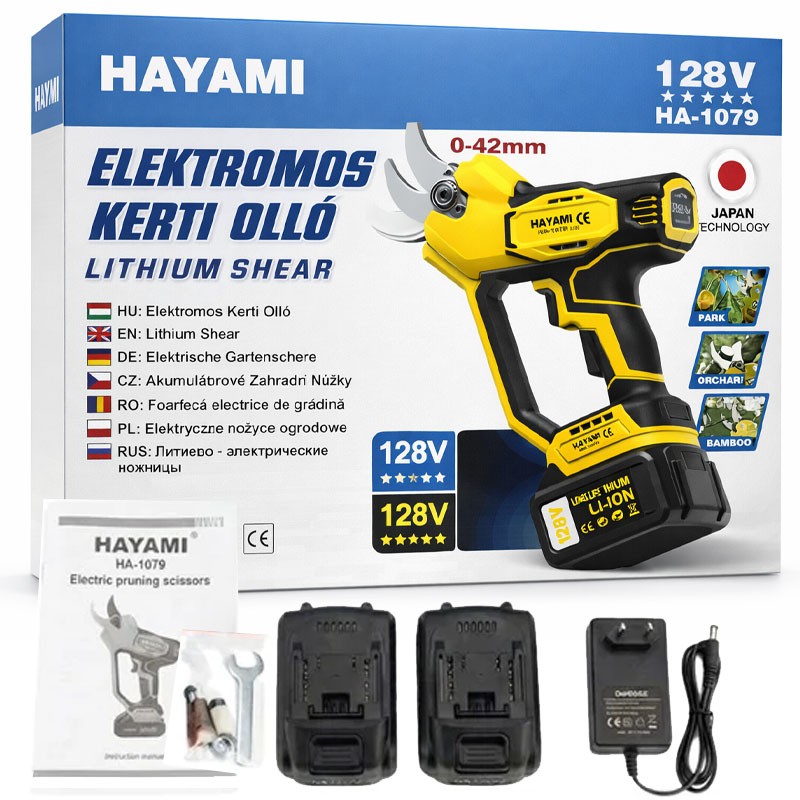 Akkumulátoros Metszőolló Készlet , 2db 128V Lítium Akkumulátorral   HAYAMI HA-1079