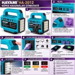 Hayami HA-2012 hordozható akkumulátoros inverter LED-lámpával – 500 W, 12 V, kék