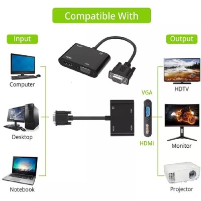 VGA – HDMI+VGA átalakító audio kimenettel