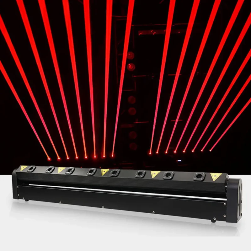 8 LED 8 Eyes Red Laser DJ Beam Lézerprojektor Fény Mozgó Fejekkel a DMX512 LED Disco Stage Lighting Bar Effect 500mwx