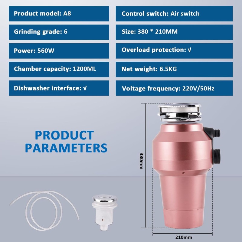 Hulladékkezelő konyhai csatorna Élelmiszerhulladék-eltávolító Aprító Rozsdamentes acél Teljesen automatikus háztartási mosogató lefolyócső Rendszer