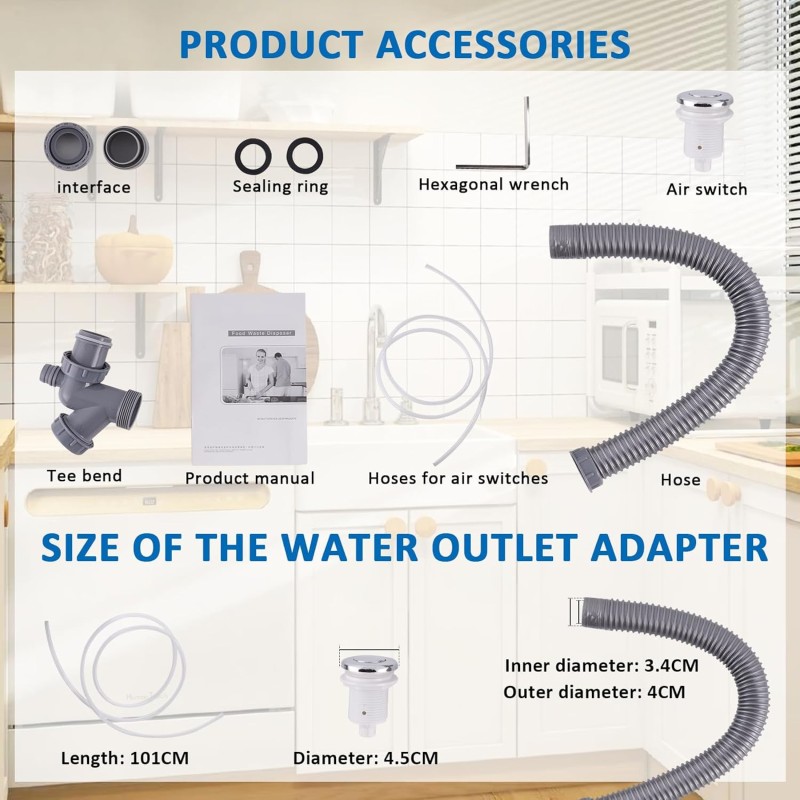 Hulladékkezelő konyhai csatorna Élelmiszerhulladék-eltávolító Aprító Rozsdamentes acél Teljesen automatikus háztartási mosogató lefolyócső Rendszer