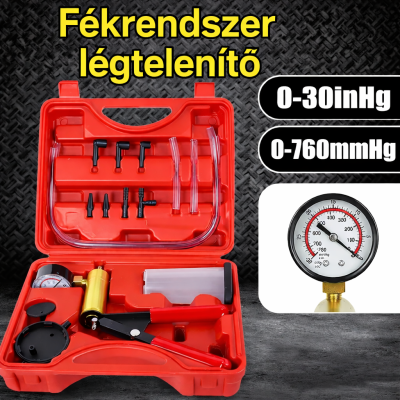 Manuális vákuumnyomású szivattyú, fékrendszer légtelenítő készlet 120 ml-es tartállyal, tartozékokkal kofferben