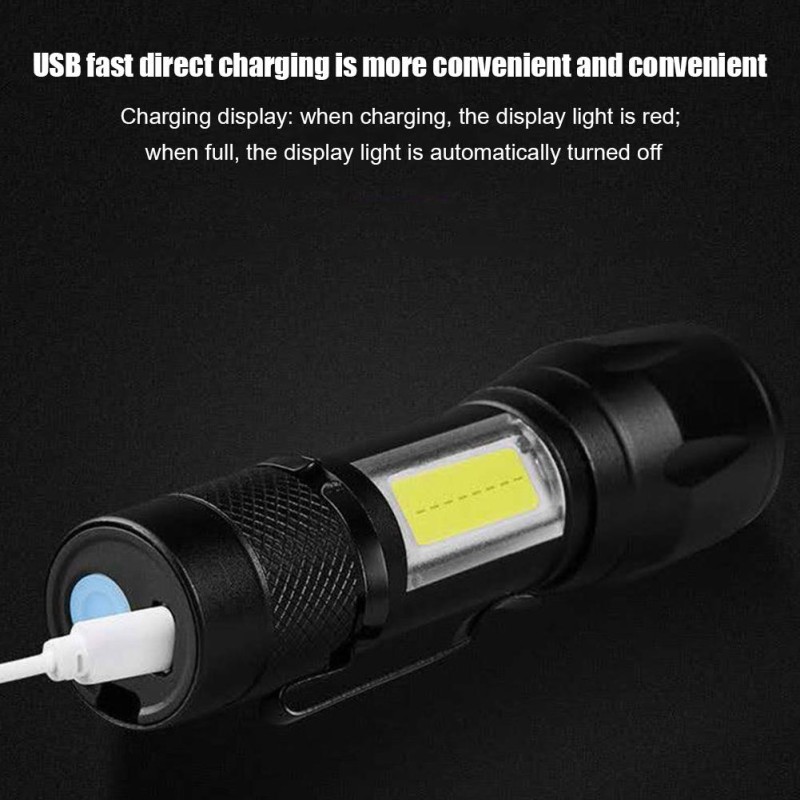 Erős fényerejű zoomolható ledes elemlámpa USB-ről tölthető