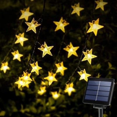 Napelemes LED-es csillagok 30db-os , vízálló beltéri, kültéri 30W 6.5 méter - meleg fehér