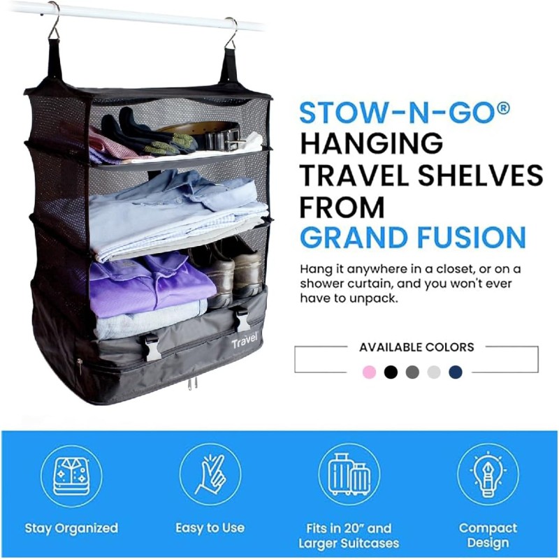 STOW-N-GO poggyászrendszerező bőrönd, hordozható függő polcok utazáshoz