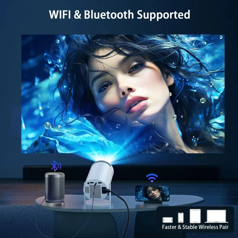 Mini Smart 4k videoprojektor, Android TV 11.0, WiFi 6, Bluetooth 5.0, 130 hüvelykes vetítővászon, Automatikus képkorrekció, Négymagos, 200 ANSI