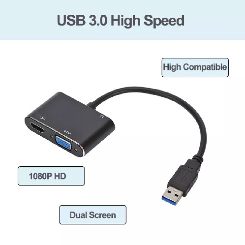 USB – HDMI-VGA átalakító adapter, audió kimenettel