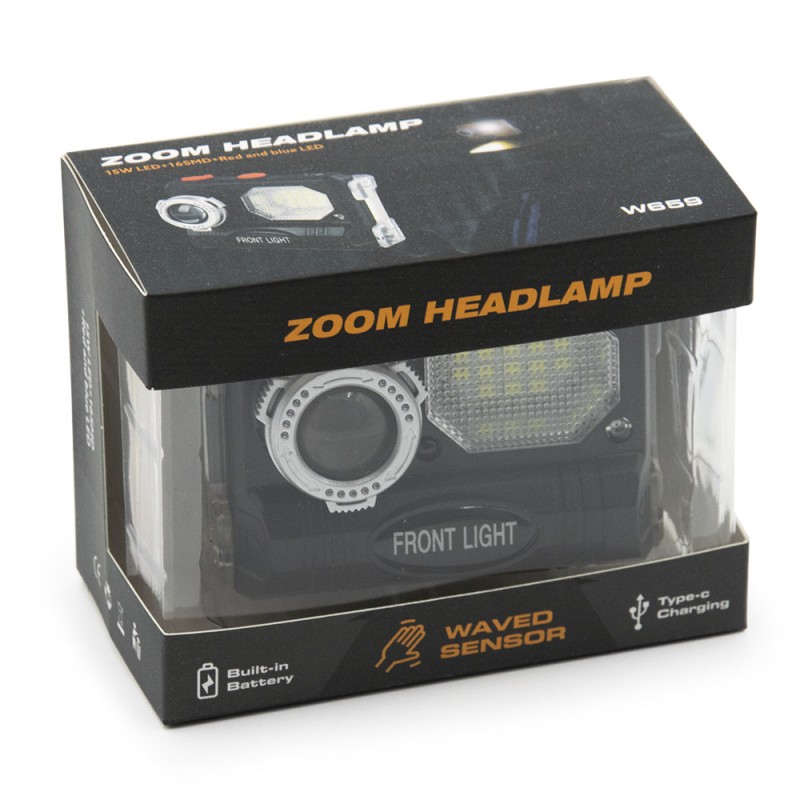 Zoom funkciós LED fejlámpa, 5 világítási móddal