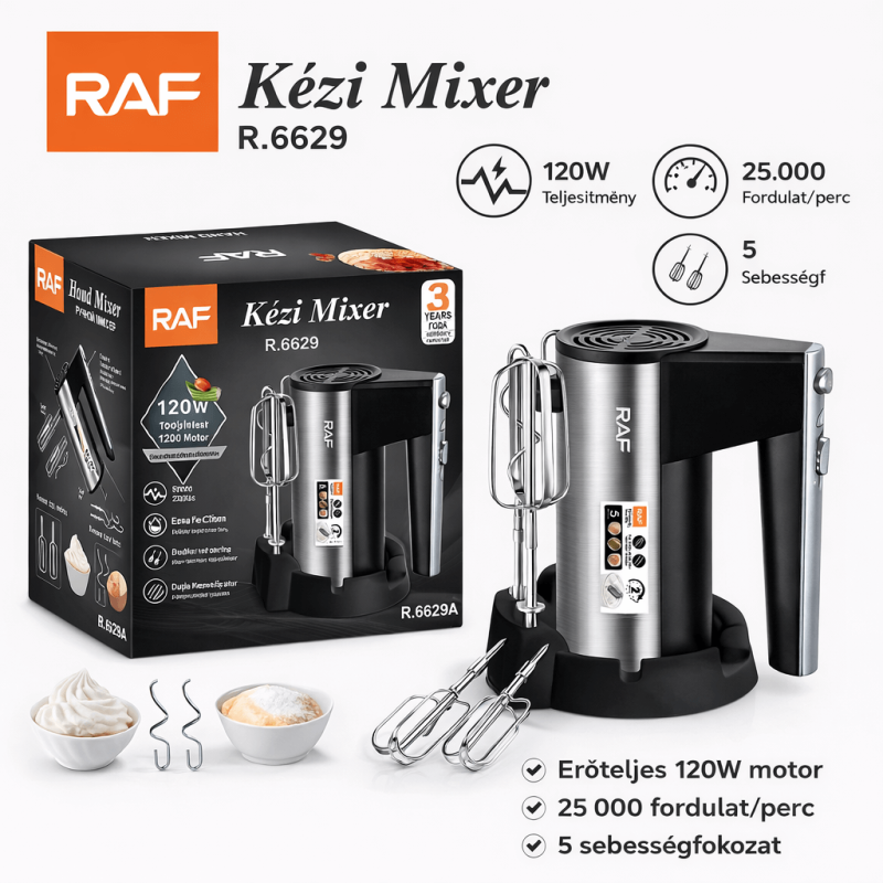 Kézi Mixer – 120W, 25.000 RPM, 5 sebességfokozat - RAF R.6629