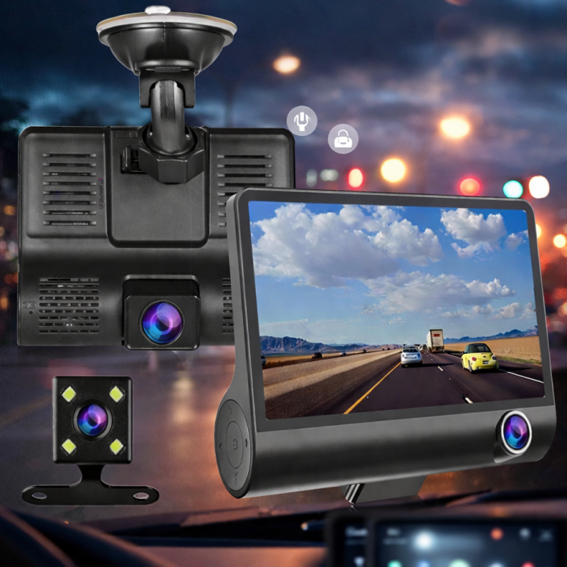 CAROVR fedélzeti kamera rendszer - 3 Kamerás Autós Menetrögzítő Kamera – Full HD 1080P, Tolatókamera, Éjjellátás